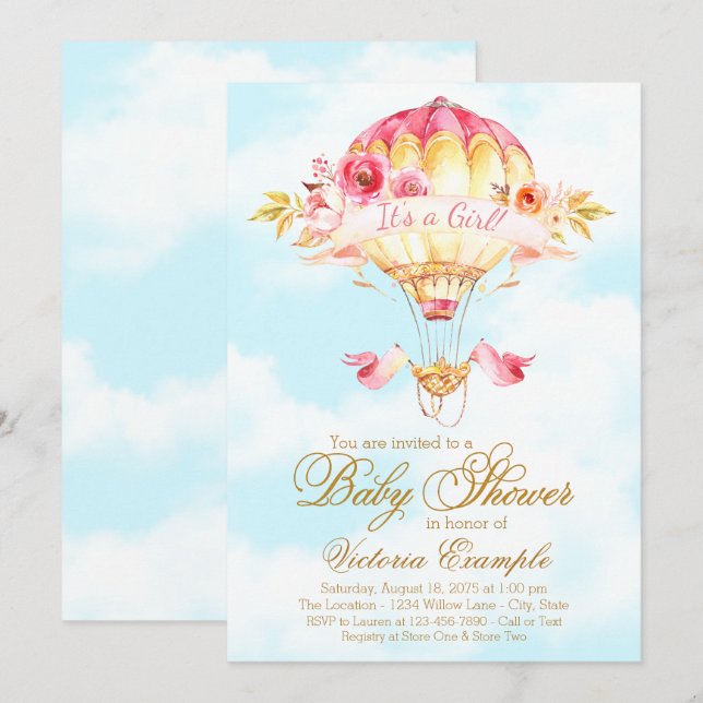 Hot Air Balloon Baby Shower Einladungen (Vorne/Hinten)