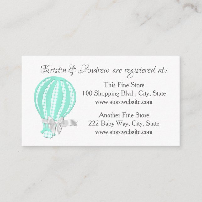 Hot Air Balloon Baby Showregister Begleitkarte (Vorderseite)