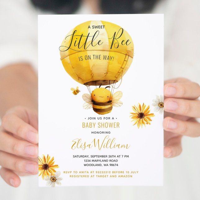 Hot Air Balloon Bee ist auf der Way Baby Dusche Einladung (Von Creator hochgeladen)
