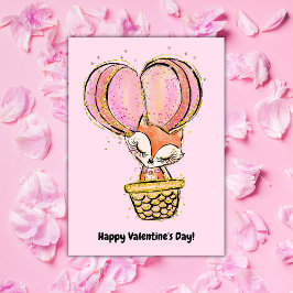 Hot Air Balloon Fox Happy Valentine's Day Karte