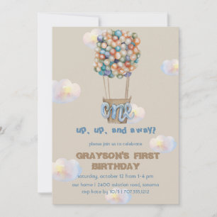 Hot Air Balloon garçon 1er Anniversaire Invitation
