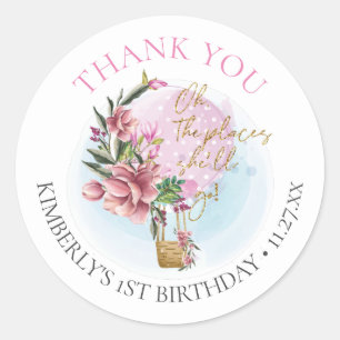 Hot Air Balloon Girl Birthday Vielen Dank Runder Aufkleber