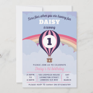 Hot Air Balloon Girls 1ère invitation anniversaire