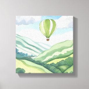Hot Air Balloon   Grüne Wasserfarbenlandschaft Leinwanddruck