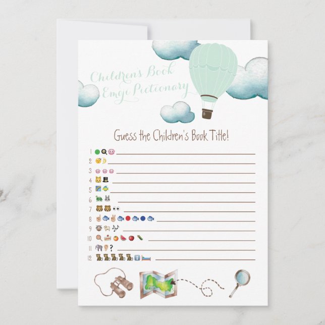 Hot Air Balloon Kinderbuch Emoji Baby Shower  Einladung (Vorderseite)