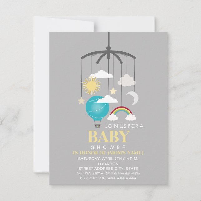 Hot Air Balloon Mobile Boy Modern Baby Shower Einladung (Vorderseite)
