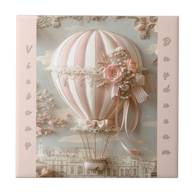 Hot Air Balloon Parisian Soft Pink Customizable  Fliese (Vorderseite)