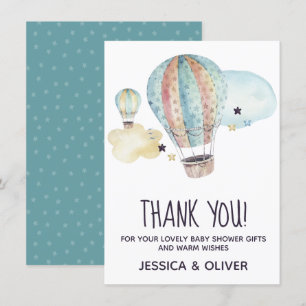 Hot Air Balloon Party en Blue Carte de remerciemen