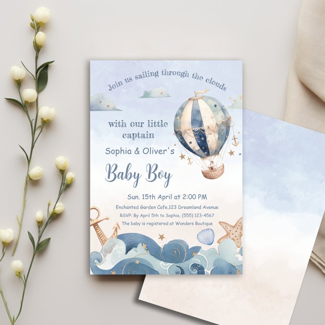 Hot Air Balloon Sea Waves Boy Baby Dusche Einladung (Von Creator hochgeladen)