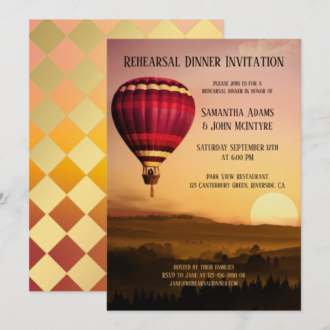 Hot Air Balloon Sunset Rehearsal Dinner Einladung (Vorne/Hinten)