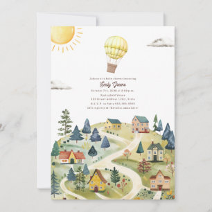 Hot Air Balloon Village Neutral Yellow Baby Dusche Einladung