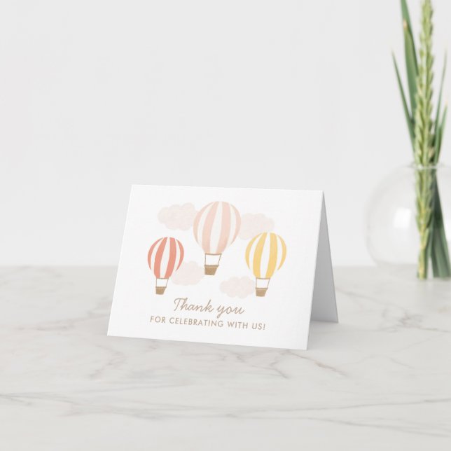 Hot Air Balloons Girl Travel Baby Dusche Dankeskarte (Vorderseite)