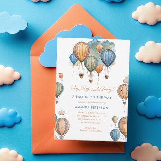 Hot Air Balloons Pastel Boy Travel Baby Dusche Einladung