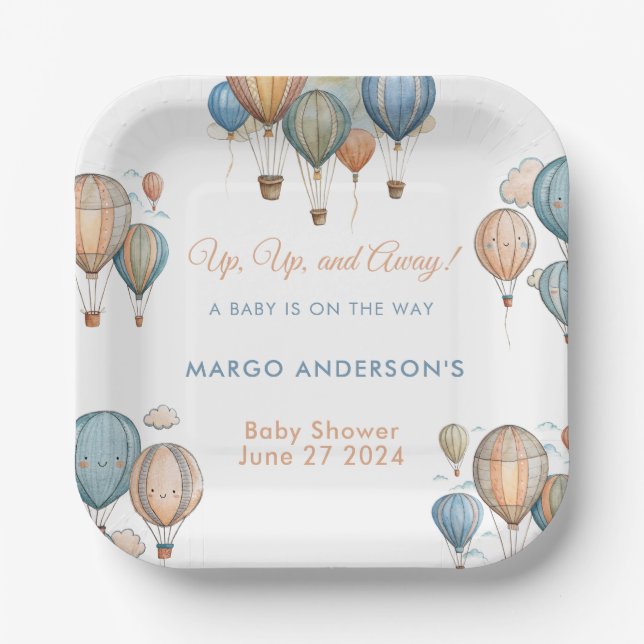 Hot Air Balloons Pastel Boy Travel Baby Dusche Pappteller (Vorderseite)