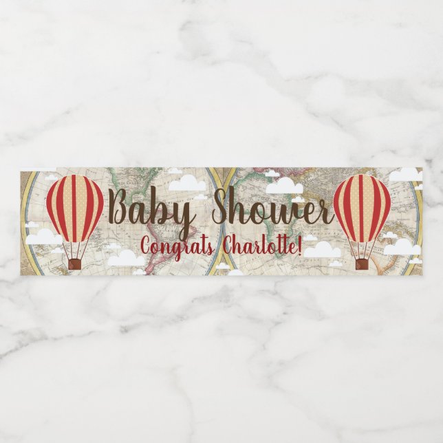 Hot Air Balloons & World Map Baby Dusche (Einzelnes Label)