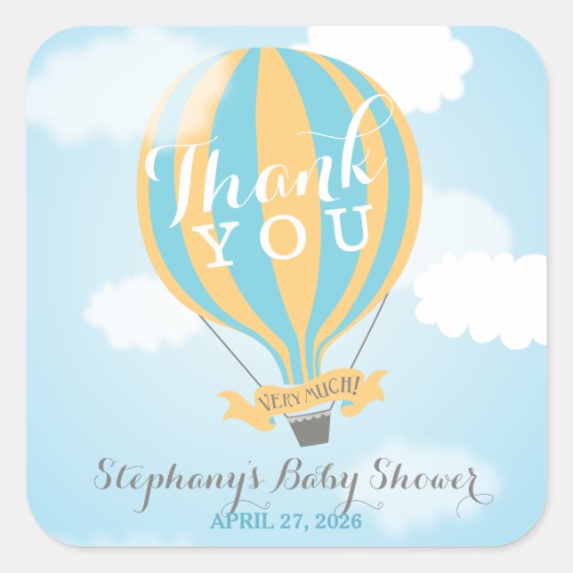 Hot Air Blue Yellow Ballon Danke Stickers (Vorderseite)