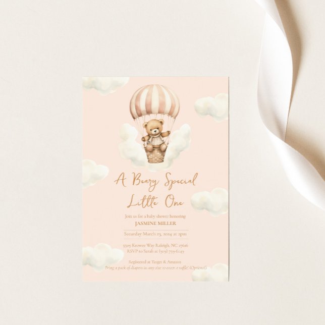 Hot Ballon Teddy Bear Girl Baby shower Invitation (Créateur téléchargé)