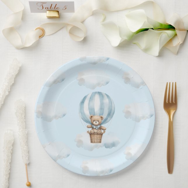 Hot Balloon Teddy Bear Boy Baby Showdusche Teller (Hochzeit)