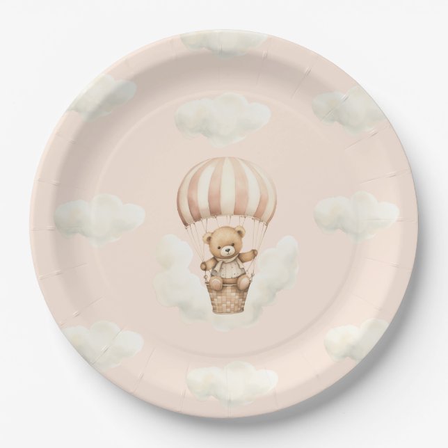 Hot Balloon Teddy Bear Girl Baby ShowTeller Pappteller (Vorderseite)