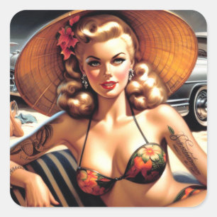 Hot Beach Button Quadratischer Aufkleber