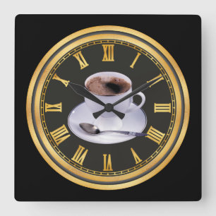 Hot Black Coffee Shop Zuhause Bürodekor Quadratische Wanduhr