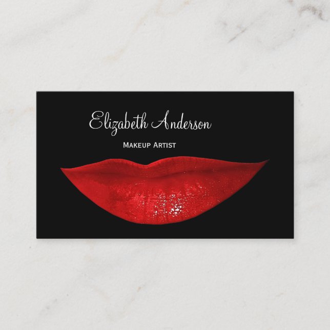 Hot Black Cosmetology Red Lips Makeup Artist Visitenkarte (Vorderseite)