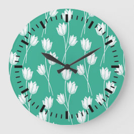 Hot & Bright Green Floral Pattern Große Wanduhr