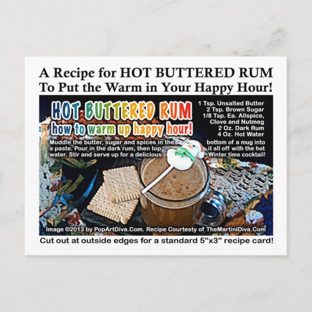 HOT BUTTERED RUM RECIPE POSTCARD POSTKARTE (Vorderseite)