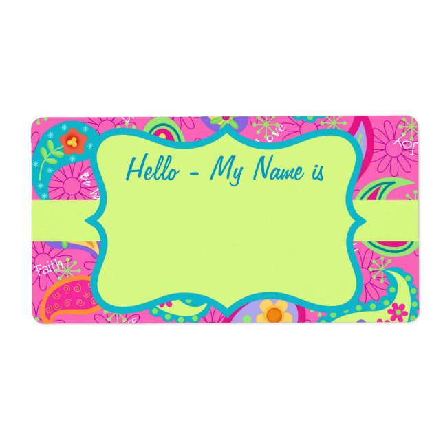 Hot Button Fuchsia Paisley Mustername Tag (Vorne)