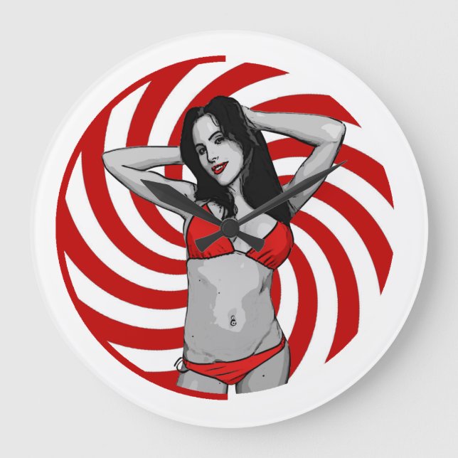 Hot Cartoon Bikini Babe Große Wanduhr (Vorderseite)