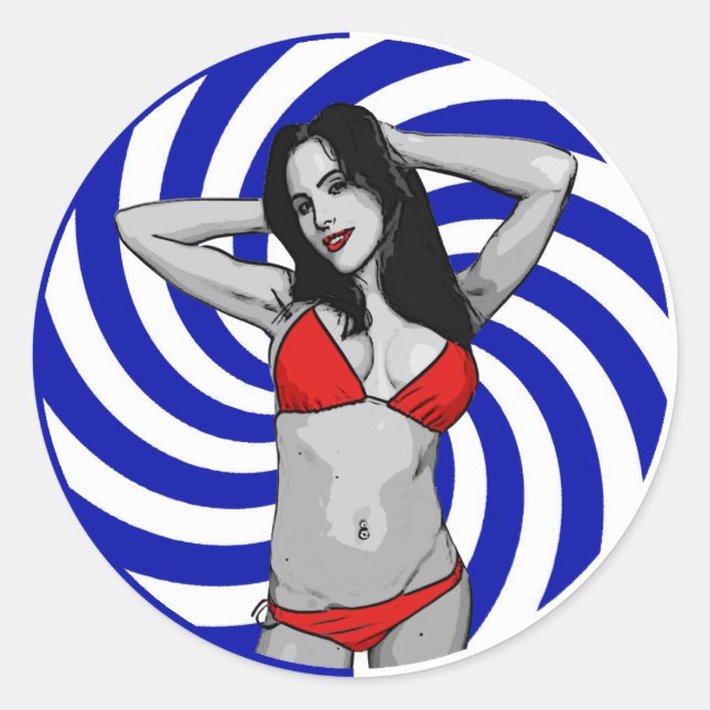 Hot Cartoon Bikini Babe Runder Aufkleber (Vorderseite)