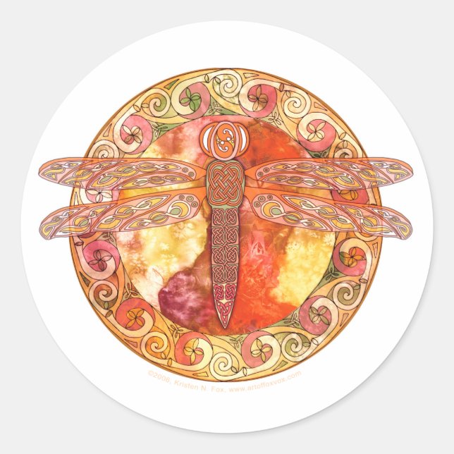 Hot Celtic Dragonfly Runder Aufkleber (Vorderseite)