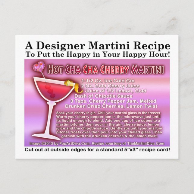 HOT CHA CHA CHERRY MARTINI RECIPE POSTCARD POSTKARTE (Vorderseite)