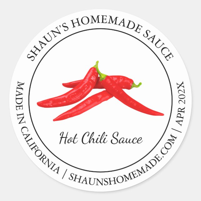 Hot Chili Sauce Modernes Label Runder Aufkleber (Vorderseite)