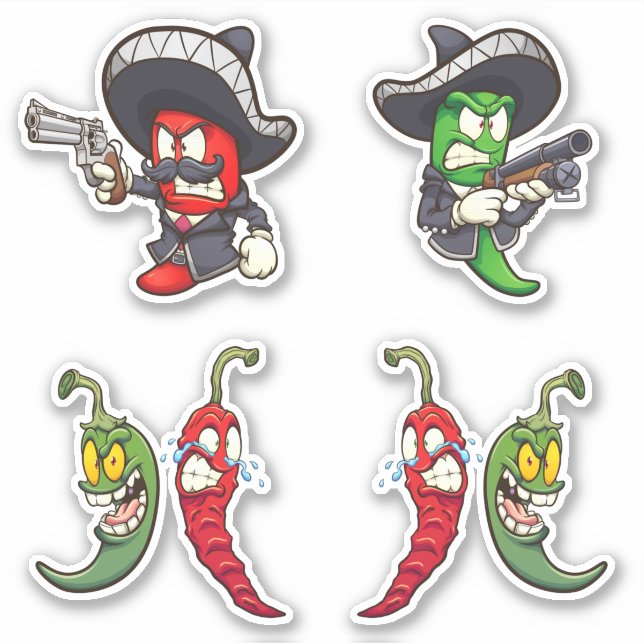 Hot Chilis - Aufkleber für grüne und rote Paprikas (Vorderseite)