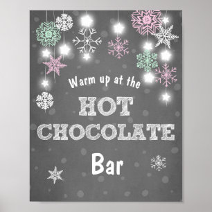Hot Chocolate Bar Sign Pink Schneeflocken Rustikal Poster