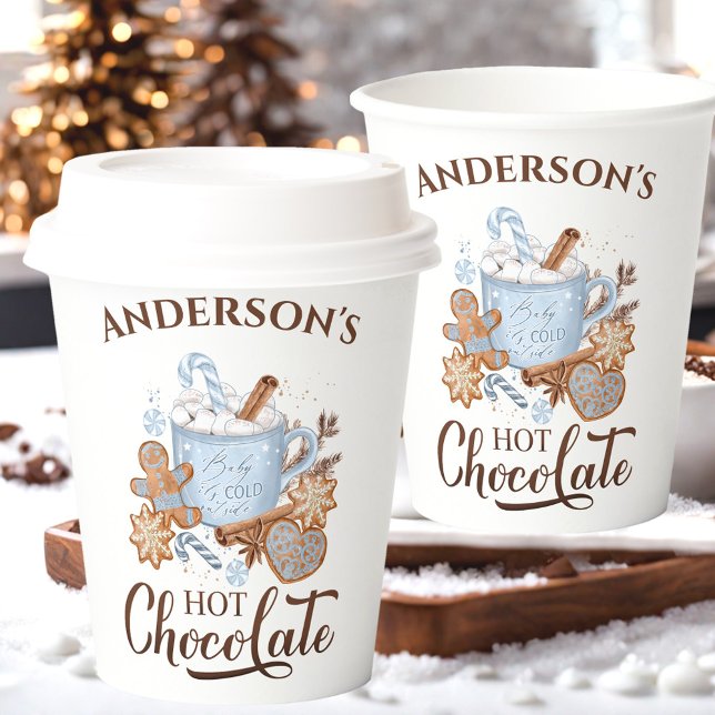 Hot Chocolate Blue Christmas Name Paper Cups Pappbecher (Hot Chocolate Blue Christmas Name Paper Cups)