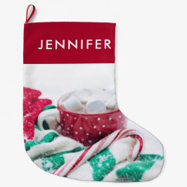 Hot Chocolate & Candy Cane Adorable Großer Weihnachtsstrumpf