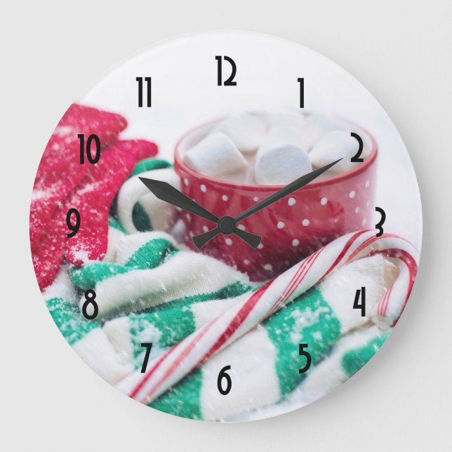 Hot Chocolate & Candy Cane Christmas Große Wanduhr (Vorderseite)