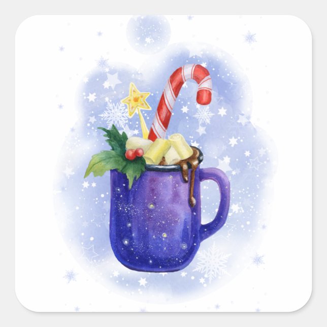 Hot Chocolate & Candy Cane mag Quadratischer Aufkleber (Vorderseite)