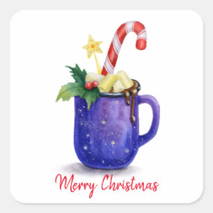 Hot Chocolate & Candy Cane Mag Quadratischer Aufkleber
