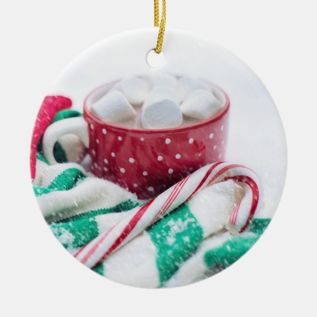 Hot Chocolate & Candy Cane Weihnachten Keramik Ornament (Vorne)