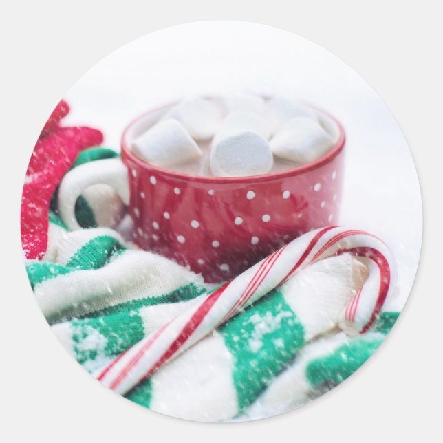 Hot Chocolate & Candy Cane Weihnachten Runder Aufkleber (Vorderseite)