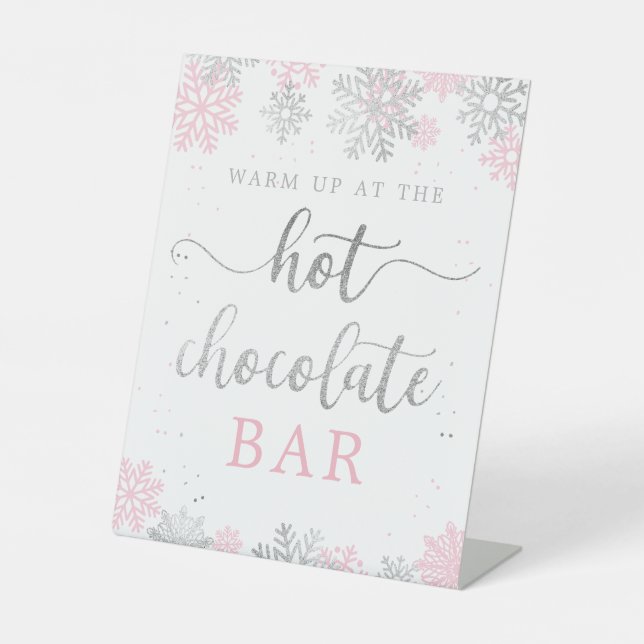 Hot Chocolate Pink Silver Winter Schneeflocken Sockelschild (Vorderseite)