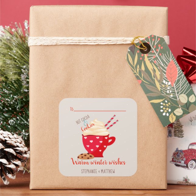 Hot Chocolate und Cookies Square Aufkleber (Feiertag)