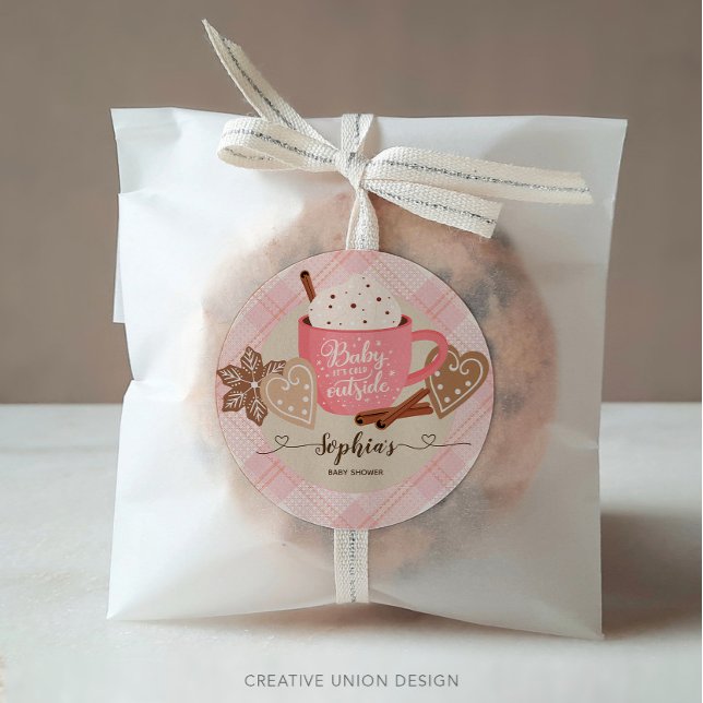 Hot Chocolate Winter Baby Shower Girl Runder Aufkleber (Von Creator hochgeladen)