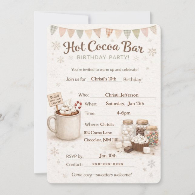 Hot Cocoa Bar Birthday Invitation Einladung (Vorderseite)