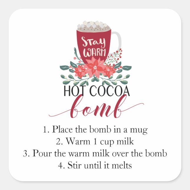 Hot Cocoa Bombe Weihnachtsaufkleber Anweisungen Quadratischer Aufkleber (Vorderseite)