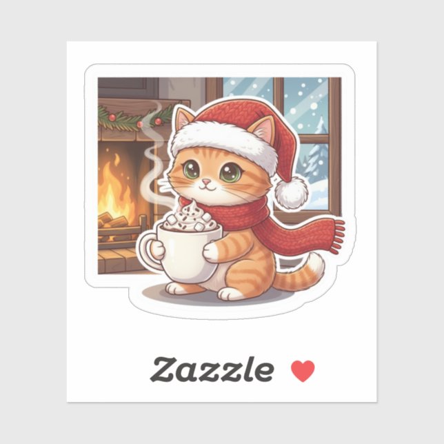 Hot Cocoa Cat Cozy Christmas Mug Sticker (Feuille)