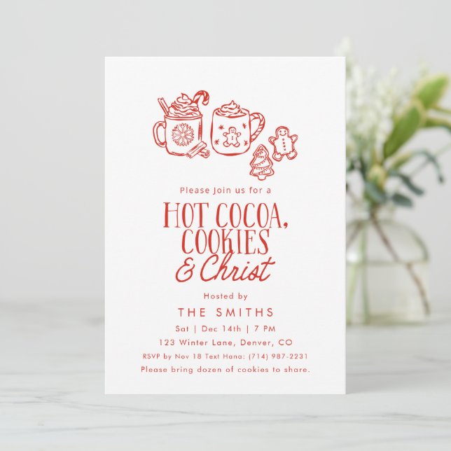 Hot Cocoa Cookies & Christ Christmas Invitation Einladung (Stehend Vorderseite)